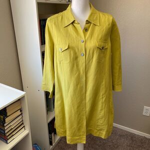 SOFT SURROUNDINGS Linen Blend Lime Green Lagenlook Shirt Dress Tunic Size Large